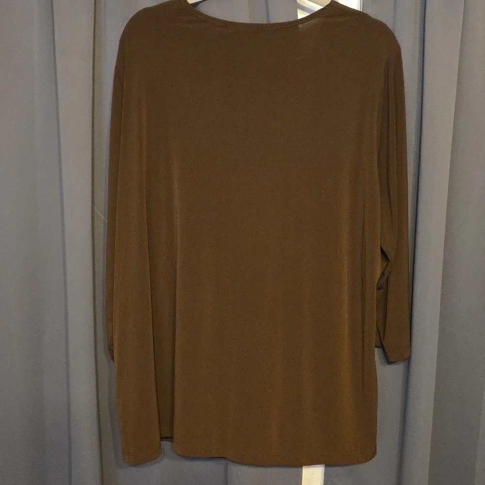 Susan Graver Women's Embellished‎ Brown Blouse Shirt V-Neck Sz 2X EUC - Picture 6 of 10